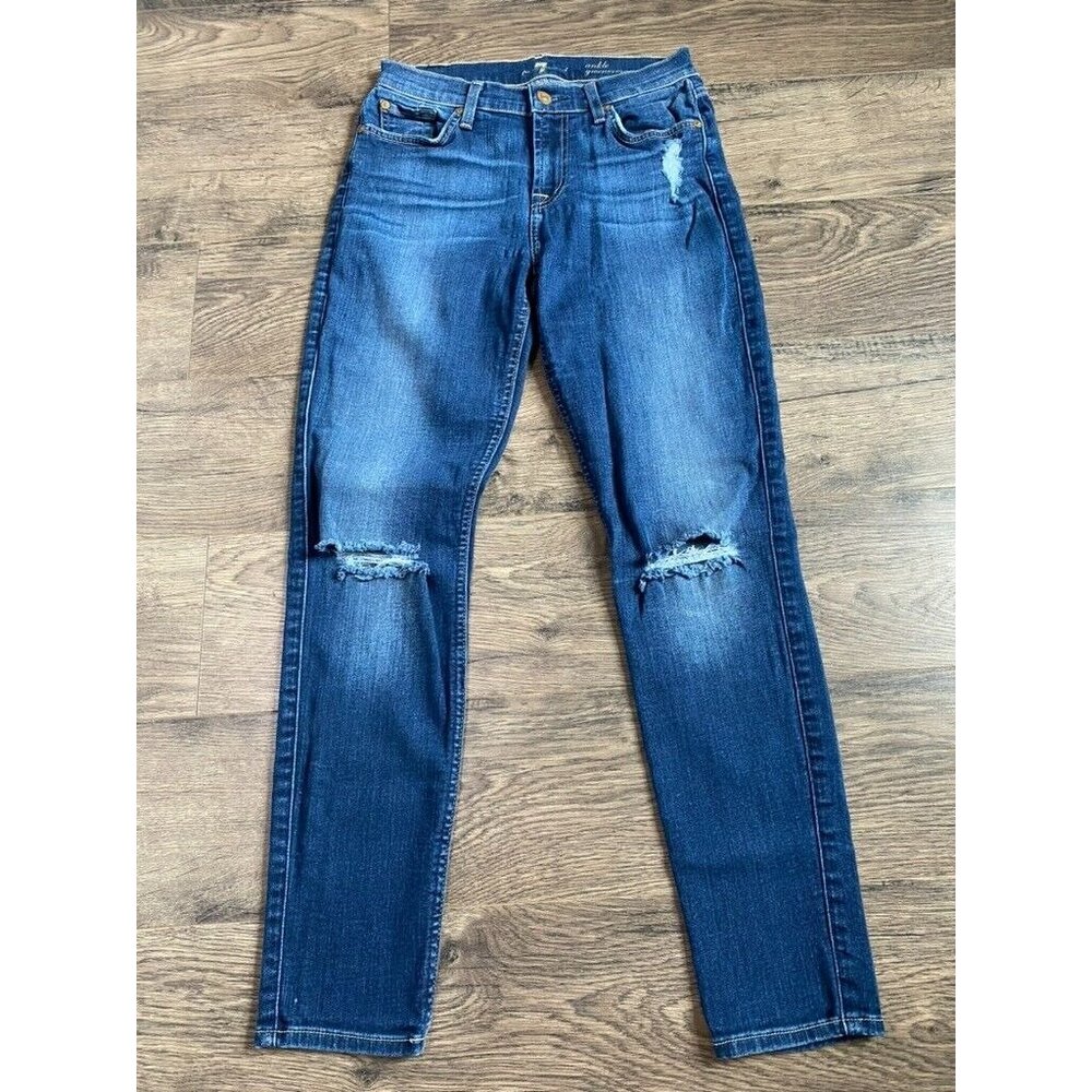 Womens 7 for all mankind ankle gwenevere distressed stretch skinny jeans size 26
